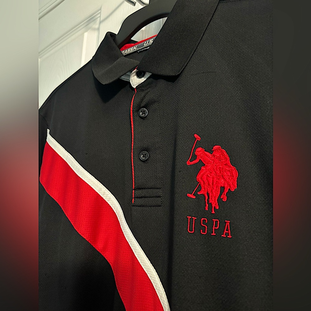 Black and red polo collared shirt